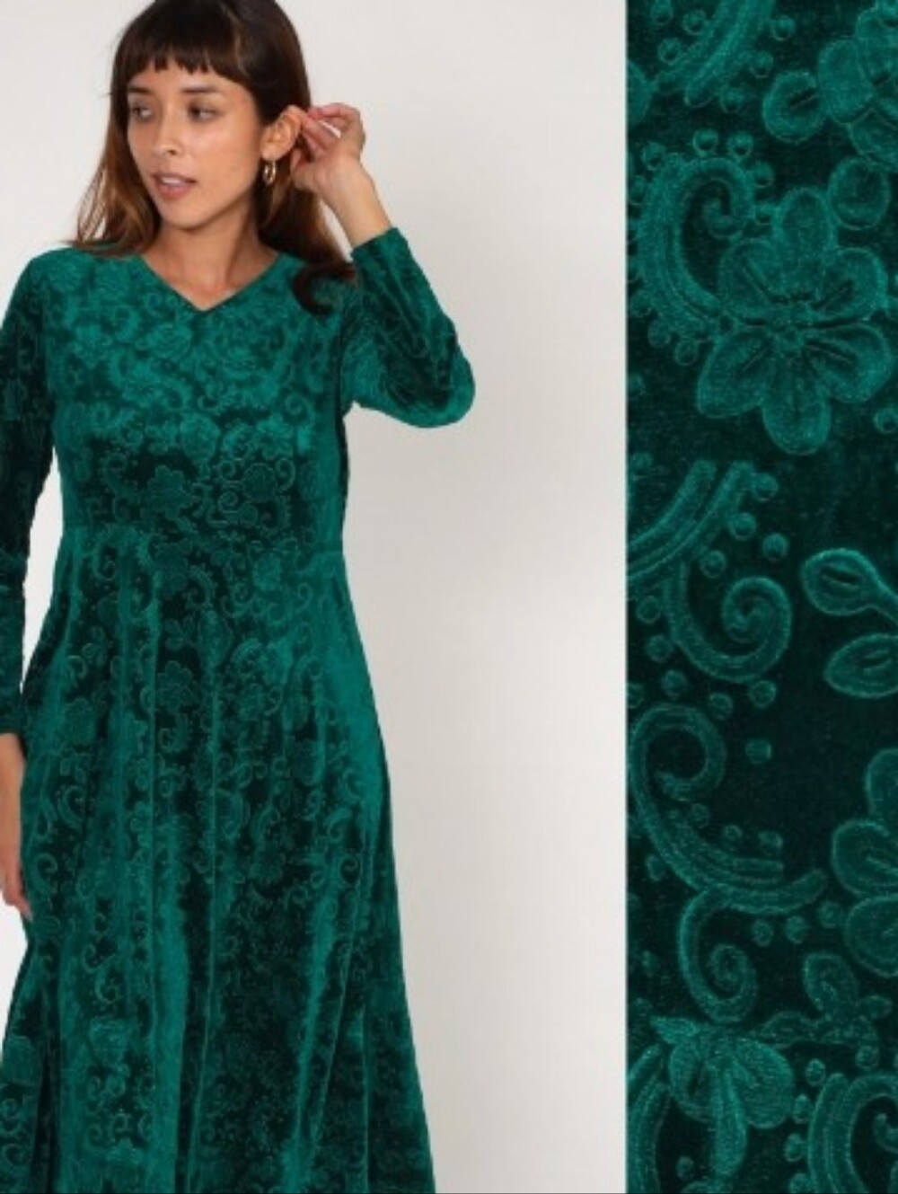 3x Dress Green Long Sleeve Velvet Plus Womens Dress